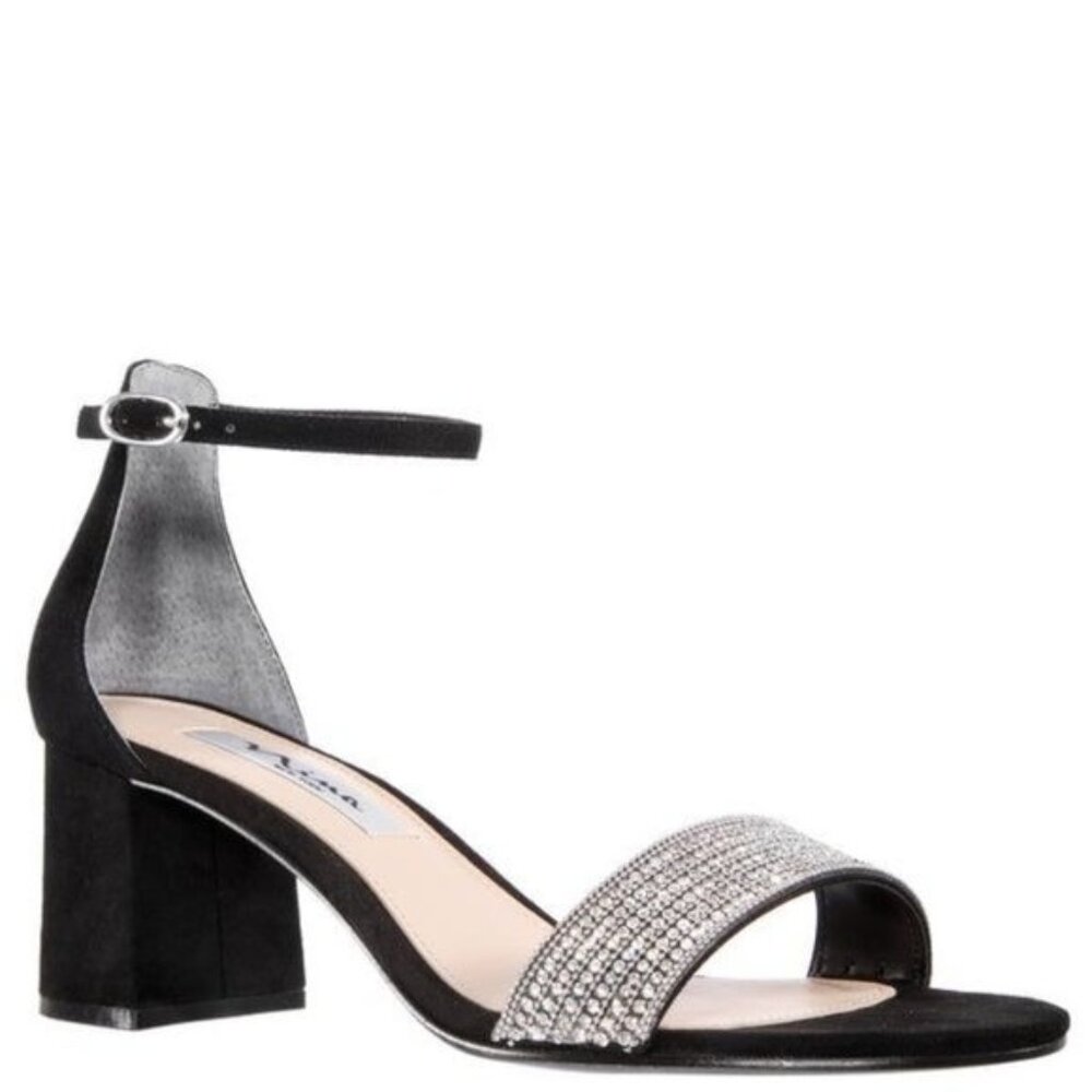 Nina Eloise Ankle Strap Sandal in True Black Suede